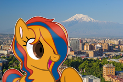 Size: 1280x853 | Tagged: safe, artist:fioweress, edit, imported from ponybooru, oc, pony, armenia, irl, mount ararat, nation ponies, photo, ponies in real life, ponified, solo, species swap, yerevan