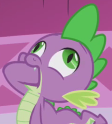 Size: 340x376 | Tagged: safe, imported from derpibooru, screencap, spike, dragon, the ticket master, carousel boutique, cropped, derp, faic, fangs, great moments in animation, green, green eyes, hand in mouth, purple, scales, slit pupils, solo, wingless spike