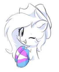 Size: 629x771 | Tagged: safe, artist:skylinepony_, imported from derpibooru, pony, clothes, cute, female, long hair, looking at you, one eye closed, pride, pride flag, simple background, sketch, smiling, smiling at you, socks, solo, striped socks, transgender, transgender oc, transgender pride flag, white background