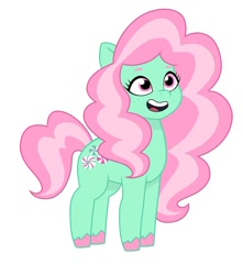 Size: 640x725 | Tagged: safe, artist:jazzhooves, imported from derpibooru, minty, earth pony, pony, female, freckles, g3, g3 to g5, g5, generation leap, open mouth, simple background, solo, white background