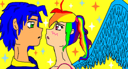 Size: 750x406 | Tagged: safe, artist:mewluna, imported from derpibooru, rainbow dash, soarin', human, 1000 hours in ms paint, female, humanized, male, shipping, soarindash, straight