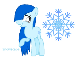 Size: 724x543 | Tagged: safe, artist:lanternomega, artist:salty air, imported from derpibooru, oc, oc only, oc:snowscape, earth pony, pony, base used, blue, blue coat, blue mane, female, hair over one eye, mare, no tail, parent:vinyl scratch, simple background, smiling, snow, snowflake, snowflake cutie mark, teenager, white background, white eyes