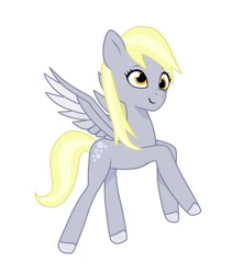 Size: 640x725 | Tagged: safe, artist:jazzhooves, imported from derpibooru, derpy hooves, pegasus, pony, derp, female, flying, g4 to g5, g5, generation leap, simple background, smiling, solo, thin, white background