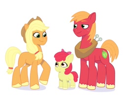 Size: 640x530 | Tagged: safe, artist:jazzhooves, imported from derpibooru, apple bloom, applejack, big macintosh, earth pony, pony, apple siblings, apple sisters, applejack's hat, big macintosh's yoke, bow, brother and sister, cowboy hat, female, filly, foal, freckles, g4 to g5, g5, generation leap, hair bow, hat, horse collar, male, siblings, simple background, sisters, trio, white background