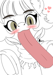 Size: 3500x5000 | Tagged: safe, artist:tonguetiedpony, imported from derpibooru, oc, oc only, oc:zahra, earth pony, pony, blushing, clothes, female, kissing, large tongue, licking, long tongue, mare, offscreen character, outline, pov, pov kiss, scarf, simple background, sloppy kissing, solo, tongue out, tongue play, white background, wip