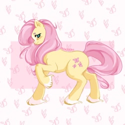 Size: 2000x2000 | Tagged: safe, artist:wingedcass, imported from derpibooru, fluttershy, earth pony, pony, abstract background, female, mare, solo, wingless