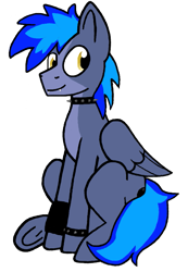 Size: 605x875 | Tagged: safe, artist:proffy floyd, imported from derpibooru, oc, oc only, oc:proffy floyd, bat pony, hybrid, pegasus, pony, choker, countershading, fangs, pegabat, simple background, sitting, solo, spiked choker, spiked wristband, transparent background, wristband