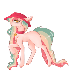 Size: 2362x2362 | Tagged: safe, artist:majesticwhalequeen, imported from derpibooru, oc, oc only, oc:melanie, earth pony, pony, bell, bell collar, collar, female, freckles, hat, mare, simple background, solo, transparent background