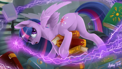 Size: 4407x2480 | Tagged: safe, artist:arctic-fox, imported from derpibooru, twilight sparkle, alicorn, pony, book, butt, dock, featureless crotch, female, frog (hoof), high res, indoors, levitation, looking at you, looking back, looking back at you, magic, mare, open mouth, plot, signature, solo, tail, telekinesis, twibutt, twilight sparkle (alicorn), underhoof, wings