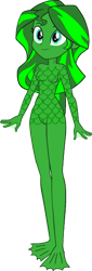Size: 523x1532 | Tagged: safe, artist:invisibleink, artist:tylerajohnson352, edit, imported from derpibooru, sunset shimmer, equestria girls, female, fins, flippers, gills, green skin, halloween, holiday, monster, scales, simple background, solo, swamp creature, transparent background, webbed feet, webbed fingers
