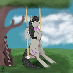Size: 1600x1600 | Tagged: safe, artist:spectrum205, imported from derpibooru, octavia melody, pony, cello, chest fluff, musical instrument, solo, swing, tree