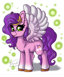 Size: 2755x3287 | Tagged: safe, artist:julunis14, imported from derpibooru, pipp petals, pegasus, pony, adorapipp, chest fluff, cute, diadem, ear fluff, female, g5, high res, jewelry, leg fluff, looking at you, mare, regalia, signature, smiling, smiling at you, solo, spread wings, tail, unshorn fetlocks, wings