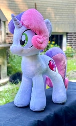 Size: 1236x2048 | Tagged: safe, artist:rtryart, imported from derpibooru, sweetie belle, pony, unicorn, female, horn, irl, mare, older, older sweetie belle, photo, plushie, solo, standing