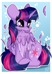 Size: 2894x4093 | Tagged: safe, artist:julunis14, imported from derpibooru, twilight sparkle, alicorn, pony, cute, feather, female, grooming, horn, mare, preening, sitting, solo, tail, twiabetes, twilight sparkle (alicorn), wings