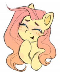 Size: 2088x2610 | Tagged: safe, artist:resoi0, imported from derpibooru, fluttershy, pegasus, pony, blush scribble, blushing, bust, cute, daaaaaaaaaaaw, eyes closed, female, high res, mare, open mouth, open smile, shyabetes, simple background, smiling, solo, white background