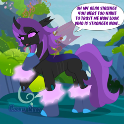 Size: 2024x2024 | Tagged: safe, artist:cookie-ruby, imported from derpibooru, oc, oc only, changedling, changeling, changeling oc, ponysona, purple changeling, solo, transformation