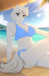Size: 1600x2487 | Tagged: safe, artist:jerraldina, imported from derpibooru, anthro, pony, beach, clothes, commission, female, summer, swimsuit, your character here