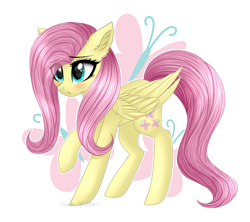 Size: 1786x1585 | Tagged: safe, artist:queenofsilvers, imported from derpibooru, fluttershy, pegasus, pony, blushing, cute, cutie mark, eye clipping through hair, eyebrows, eyebrows visible through hair, female, folded wings, mare, raised hoof, shyabetes, signature, simple background, solo, tail, transparent background, wings