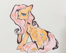 Size: 710x571 | Tagged: safe, artist:punkieple, imported from derpibooru, fluttershy, pegasus, pony, female, mare, marker drawing, solo, traditional art