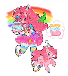 Size: 1620x1800 | Tagged: safe, artist:punkieple, imported from derpibooru, gummy, pinkie pie, alligator, earth pony, human, pony, biting, female, humanized, mare, smiling, square crossover