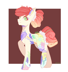 Size: 2373x2530 | Tagged: safe, artist:n3tt0l, imported from derpibooru, oc, oc only, earth pony, pony, art trade, female, flower, flower in hair, full body, green eyes, looking up, pink hair, smiling, solo, tattoo