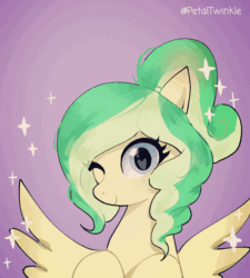 Size: 700x778 | Tagged: safe, artist:petaltwinkle, imported from derpibooru, oc, oc only, oc:river mint, pegasus, pony, animated, commission, cute, eye shimmer, frame by frame, gif, gradient background, heart, heart eyes, pegasus oc, solo, wingding eyes, wings, ych result