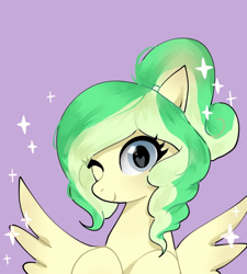 Size: 700x778 | Tagged: safe, artist:petaltwinkle, imported from derpibooru, oc, oc only, oc:river mint, pony, commission, cute, heart, heart eyes, purple background, simple background, solo, wingding eyes, ych result