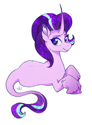 Size: 1843x2500 | Tagged: safe, artist:noctivage, imported from derpibooru, starlight glimmer, classical unicorn, unicorn, big eyes, cloven hooves, hoof fluff, hooves, horn, leonine tail, resting, simple background, transparent background, unshorn fetlocks