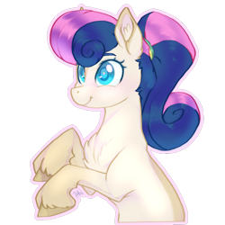 Size: 894x894 | Tagged: safe, artist:noctiad55603, artist:noctivage, imported from derpibooru, bon bon, sweetie drops, earth pony, pony, big eyes, cute, hoof fluff, ponytail, raised hoof, simple background, smiling, solo, transparent background