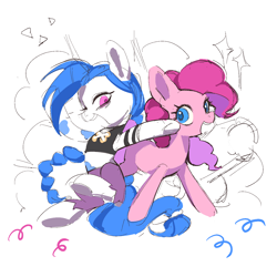 Size: 1500x1500 | Tagged: safe, artist:blackrockshooter958, imported from derpibooru, pinkie pie, earth pony, pony, colored sketch, duo, female, jinx (league of legends), league of legends, mare, open mouth, ponified, simple background, sketch, white background