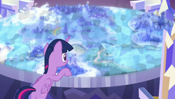 Size: 1280x720 | Tagged: safe, imported from derpibooru, screencap, twilight sparkle, alicorn, pony, celestial advice, season 7, butt, cutie map, hooves on the table, map, plot, rear view, solo, twilight sparkle (alicorn), twilight's castle