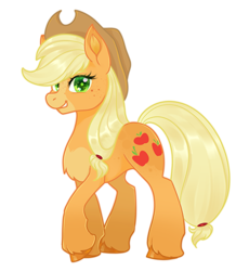 Size: 3371x3668 | Tagged: safe, artist:noctivage, imported from derpibooru, applejack, earth pony, apple, ear fluff, food, freckles, hat, hoof fluff, looking at you, raised hoof, simple background, smiling, smiling at you, solo, transparent background