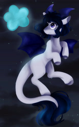 Size: 1929x3108 | Tagged: safe, artist:majesticwhalequeen, imported from derpibooru, oc, oc:blumoon, bat pony, pony, female, mare, solo, wing ears, wings