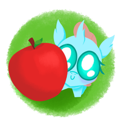 Size: 2755x2755 | Tagged: safe, artist:emiiambar, imported from derpibooru, ocellus, changedling, changeling, apple, cute, diaocelles, food, holding, looking at you, smiling, solo