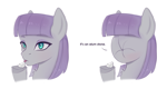 Size: 2384x1270 | Tagged: safe, artist:tanatos, imported from derpibooru, maud pie, earth pony, pony, 2 panel comic, bust, comic, female, food, lemon, meme, portrait, pucker, puckered face, scrunchy face, silly, silly pony, simple background, sketch, solo, stone, tongue out, white background