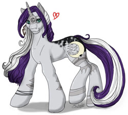 Size: 600x538 | Tagged: safe, artist:silvermoonbreeze, imported from derpibooru, oc, oc only, oc:moonbreeze, pony, unicorn, facial markings, female, heart, horn, leg markings, looking at you, mare, raised hoof, simple background, solo, standing, unicorn oc, white background