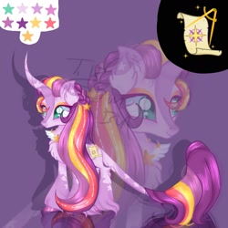 Size: 1607x1607 | Tagged: safe, artist:yoursmolbunny, imported from derpibooru, pony, unicorn, curved horn, ear markings, female, g5, horn, horn markings, jewelry, leg markings, leonine tail, mare, necklace, palindrome get, race swap, redesign, smiling, solo, sunny starscout's mother, tail, tail markings, unicornified, unshorn fetlocks