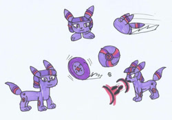 Size: 1070x747 | Tagged: safe, artist:spaton37, imported from derpibooru, twilight sparkle, umbreon, ball, crossover, dark pulse, goombafied, inanimate tf, kirby (series), morph ball, pokefied, pokémon, rolling, simple background, species swap, spin dash, traditional art, transformation, twilight umbreon, wheel, white background