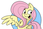 Size: 975x663 | Tagged: safe, artist:doodledonutart, imported from derpibooru, fluttershy, pegasus, pony, chest fluff, female, mare, one wing out, open mouth, open smile, simple background, smiling, solo, white background, wings