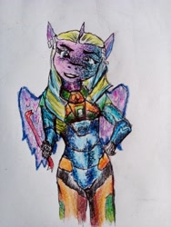 Size: 3840x5120 | Tagged: safe, artist:elnoagr, imported from derpibooru, opaline arcana, anthro, g5, half-life, hev suit, traditional art, video game