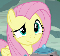 Size: 755x700 | Tagged: safe, edit, edited screencap, editor:twilyisbestpone, imported from derpibooru, screencap, fluttershy, pegasus, pony, fake it 'til you make it, season 8, spoiler:s08, cropped, cute, female, inverted mouth, mare, shyabetes, smiling, solo