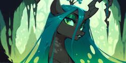 Size: 2400x1200 | Tagged: safe, imported from derpibooru, queen chrysalis, ai content, ai generated, lipstick, looking at you, makeup, prompter:greesys