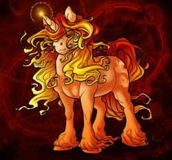 Size: 1100x1021 | Tagged: safe, artist:blackheartspiral, imported from derpibooru, oc, oc only, twinkle eyed pony, unicorn, glowing, glowing horn, horn, male, stallion, unshorn fetlocks