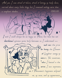 Size: 1730x2160 | Tagged: safe, artist:jewellier, imported from derpibooru, part of a set, limestone pie, marble pie, maud pie, pinkie pie, earth pony, pony, series:ask the pie sisters, ask, comic, english, female, ink, mare, pie sisters, siblings, sisters, sketch, stain, text, translation