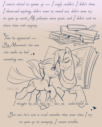 Size: 1730x2160 | Tagged: safe, artist:jewellier, imported from derpibooru, part of a set, big macintosh, marble pie, earth pony, pony, series:ask the pie sisters, ask, book, comic, duo, english, female, implied marblemac, implied shipping, implied straight, ink, male, mare, sketch, stain, stallion, text, translation