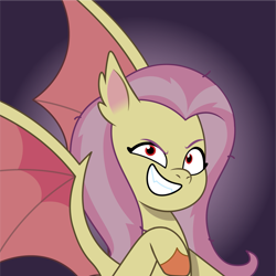 Size: 1501x1501 | Tagged: safe, artist:prixy05, imported from derpibooru, fluttershy, bat pony, pony, bat ponified, female, flutterbat, g4 to g5, g5, generation leap, mare, my little pony: tell your tale, race swap, red eyes, solo, spread wings, wings