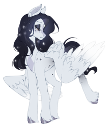 Size: 1649x1887 | Tagged: safe, artist:ruru_01, imported from derpibooru, oc, oc only, pegasus, pony, ear piercing, hoof fluff, looking at something, piercing, raised hoof, simple background, solo, spread wings, white background, wings