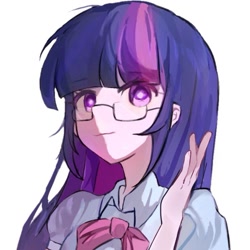 Size: 783x783 | Tagged: safe, artist:球球泥棍, imported from derpibooru, twilight sparkle, human, equestria girls, bust, glasses, portrait, simple background, white background