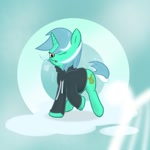 Size: 1024x1024 | Tagged: safe, artist:xinjinjumin2753560, imported from derpibooru, lyra heartstrings, fanfic:background pony, abstract background, clothes, female, hoodie, mare, one eye closed, solo