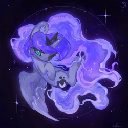 Size: 2048x2048 | Tagged: safe, artist:hc-yhccz, imported from derpibooru, princess luna, alicorn, pony, female, mare, starry background